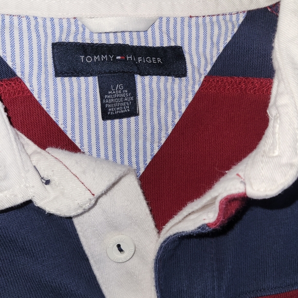 Two Premium Tommy Hilfiger Rugby Polo Stripe Large Longsleeve Y2K Shirts - Picture 3 of 8